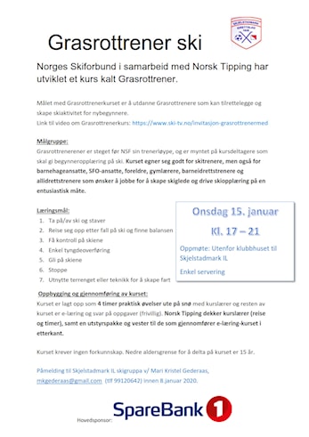 Invitasjon til foreldre, SFO-ansatte, gymlærere, all-idrettstrenere til Grasrottrenerkurs på ski